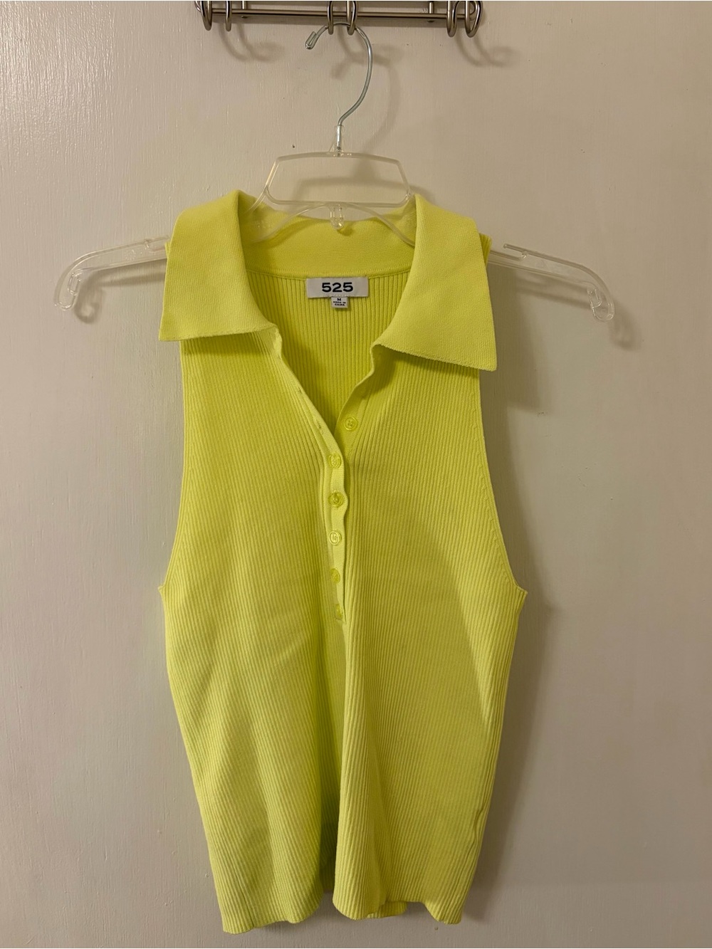 525 America Bright Lemon Ribbed Sleeveless Polo Tank
